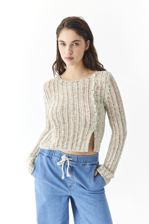  AJURLU DÜĞMELİ BİSİKLET YAKA KAZAK