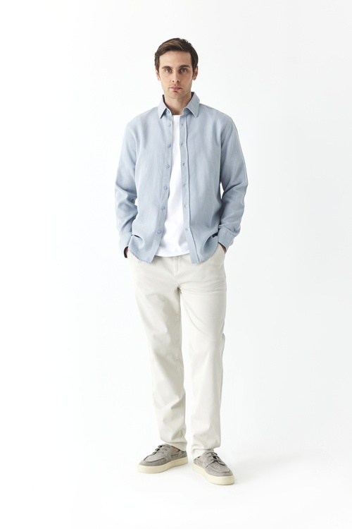  REGULAR FIT DOKULU UZUN KOLLU GÖMLEK