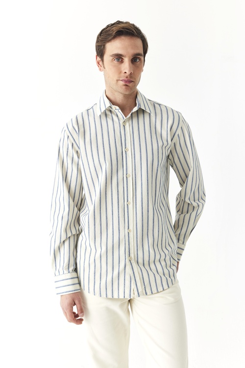  REGULAR FIT ÇİZGİLİ DOKULU UZUN KOLLU GÖMLEK