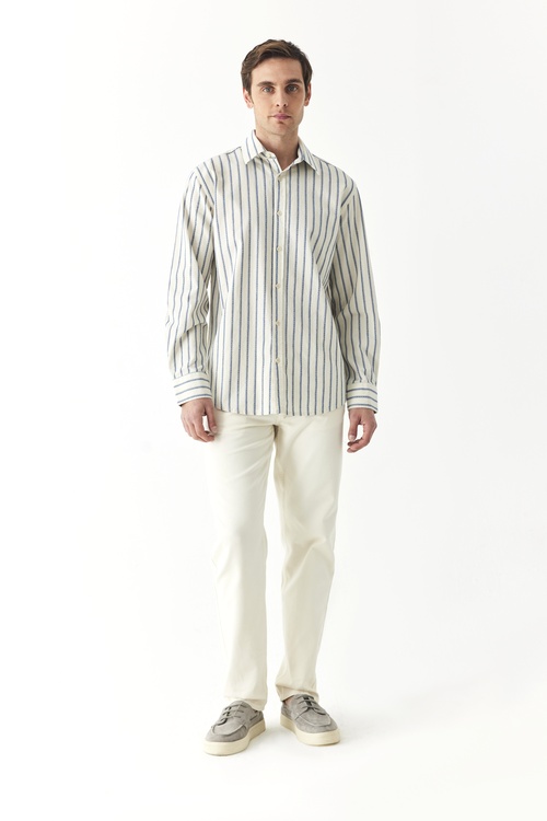  REGULAR FIT ÇİZGİLİ DOKULU UZUN KOLLU GÖMLEK