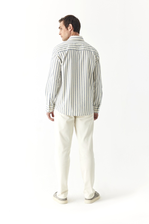  REGULAR FIT ÇİZGİLİ DOKULU UZUN KOLLU GÖMLEK