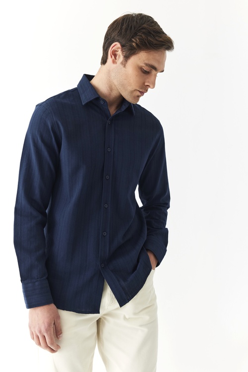  REGULAR FIT ÇİZGİLİ DOKULU UZUN KOLLU GÖMLEK