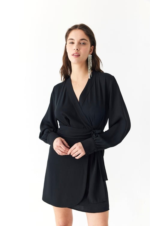 BAĞLAMALI ANVELOP V YAKA MİNİ ELBİSE