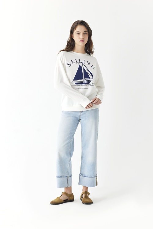  BASKILI BİSİKLET YAKA SWEATSHIRT