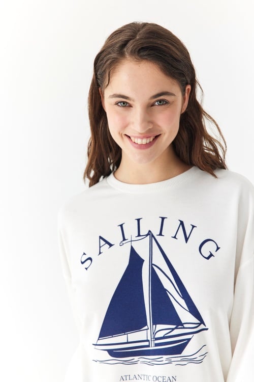  BASKILI BİSİKLET YAKA SWEATSHIRT