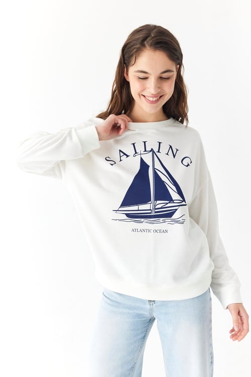  BASKILI BİSİKLET YAKA SWEATSHIRT