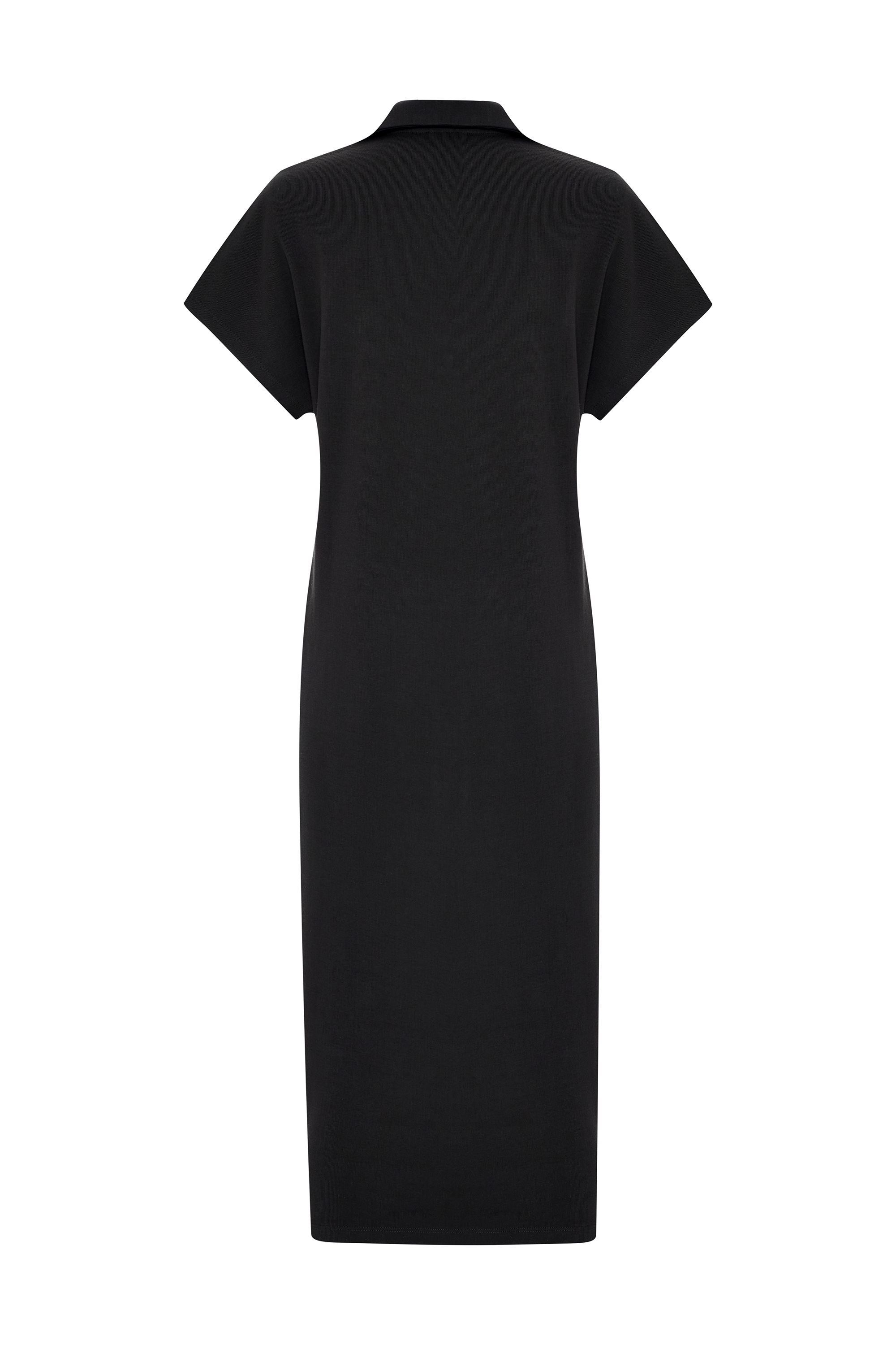 V YAKA KISA KOLLU MİDİ ELBİSE