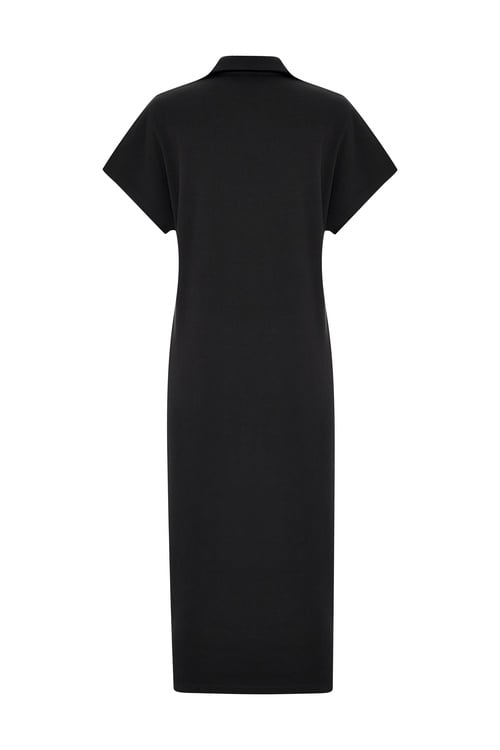  V YAKA KISA KOLLU MİDİ ELBİSE