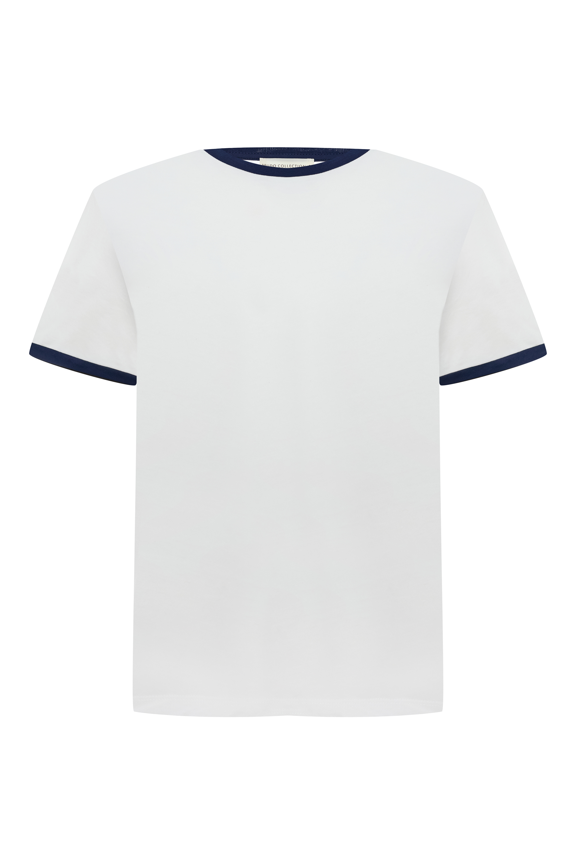 ŞERİT DETAYLI BİSİKLET YAKA KISA KOLLU T-SHIRT