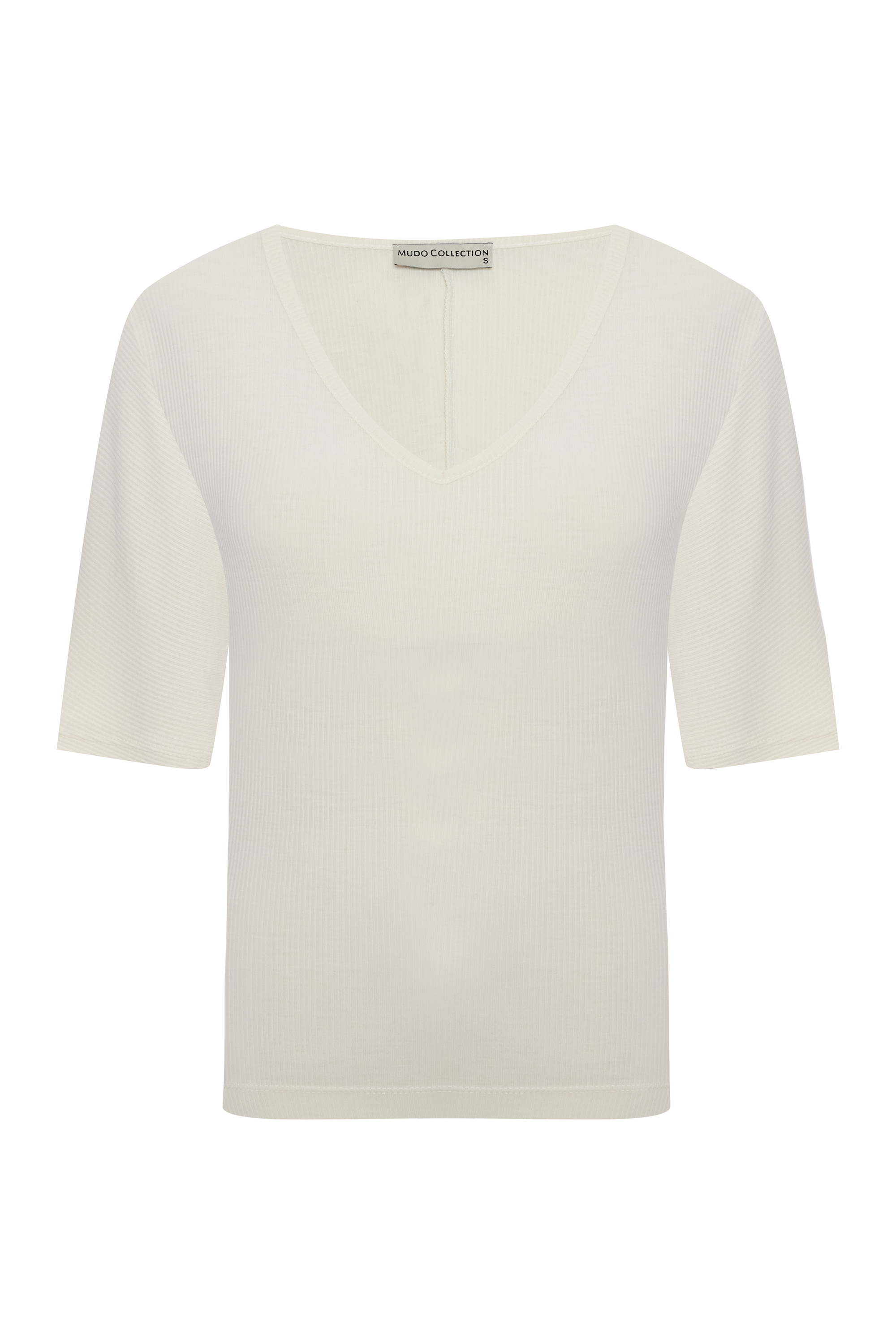 V YAKA KISA KOLLU FİTİLLİ T-SHIRT