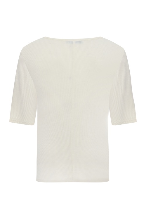  V YAKA KISA KOLLU FİTİLLİ T-SHIRT