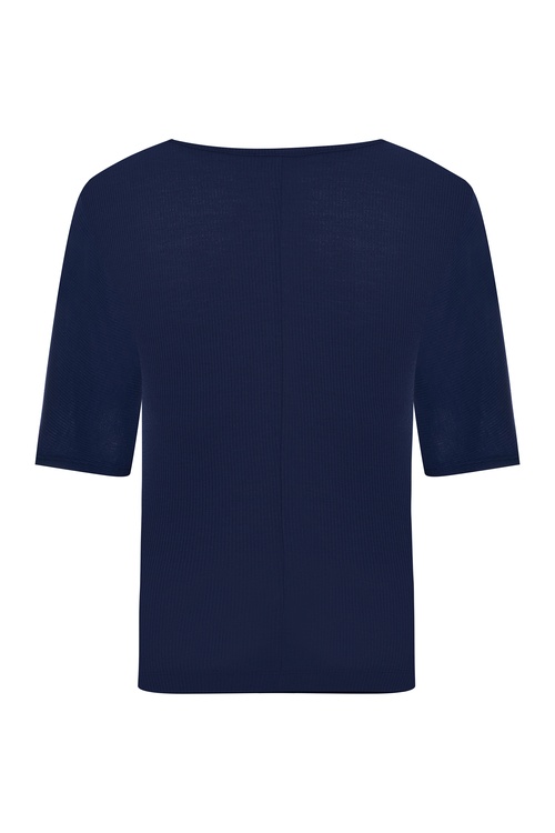  V YAKA KISA KOLLU FİTİLLİ T-SHIRT