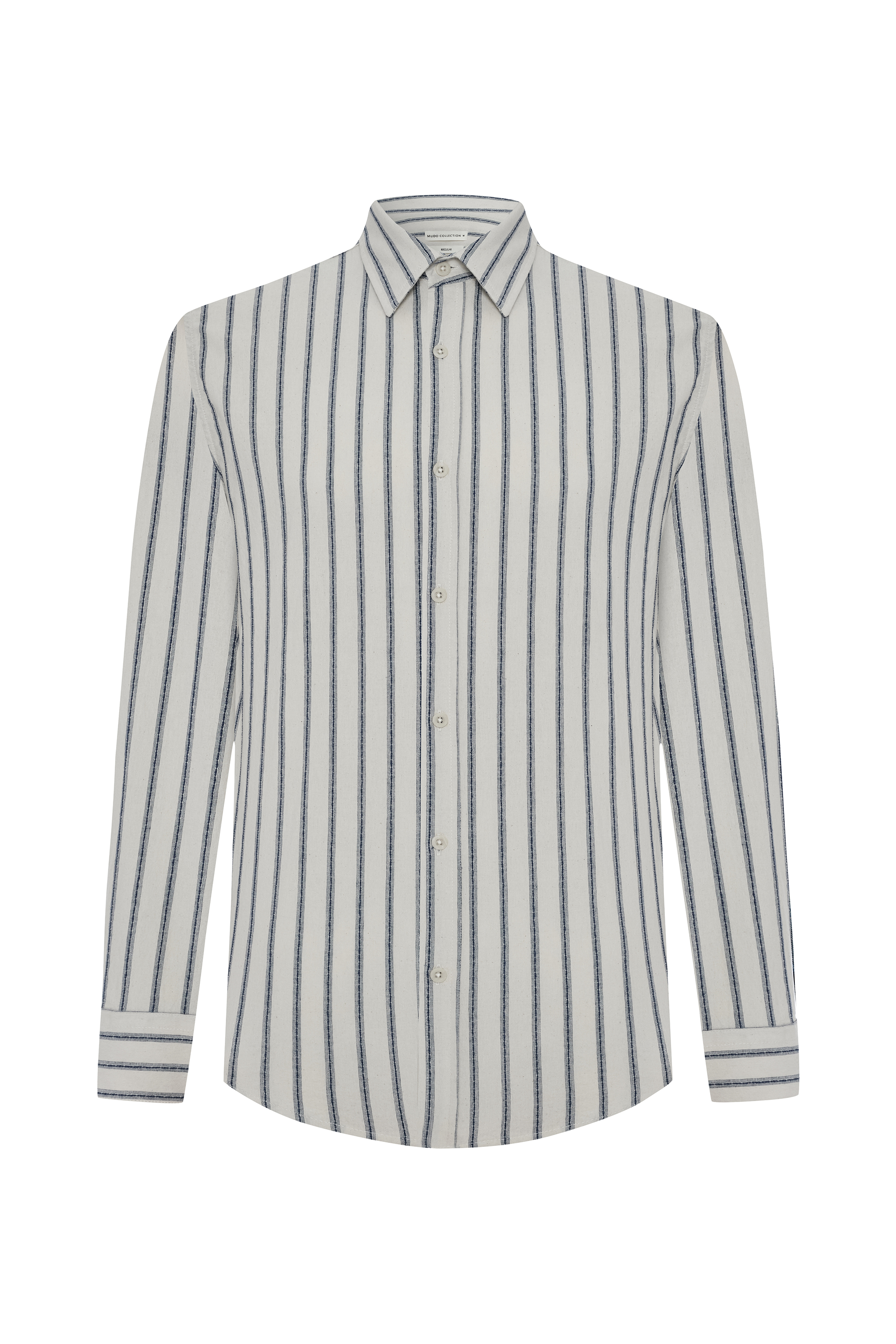 REGULAR FIT ÇİZGİLİ DOKULU UZUN KOLLU GÖMLEK