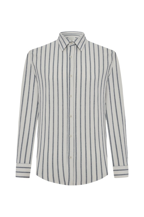  REGULAR FIT ÇİZGİLİ DOKULU UZUN KOLLU GÖMLEK