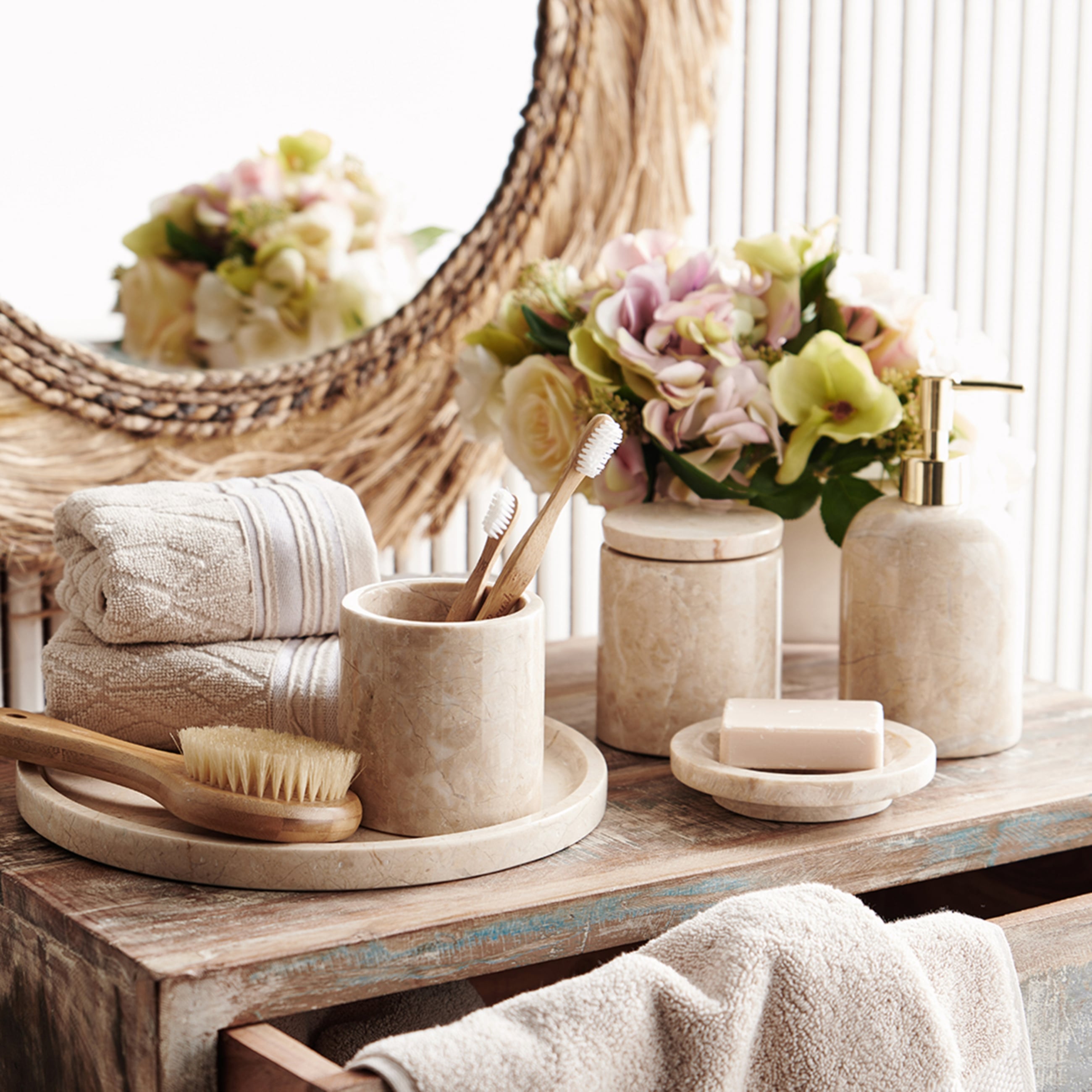 MARBLE BEJ 5'Lİ BANYO SETİ