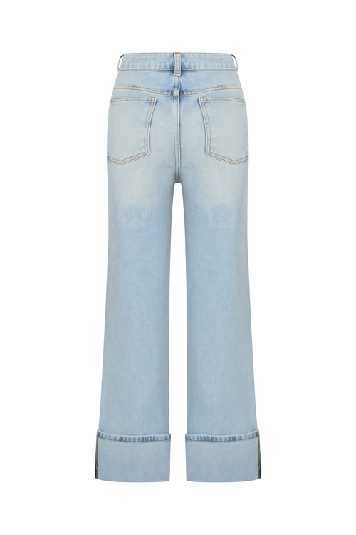 BİLEK DETAYLI WIDE LEG JEAN PANTOLON