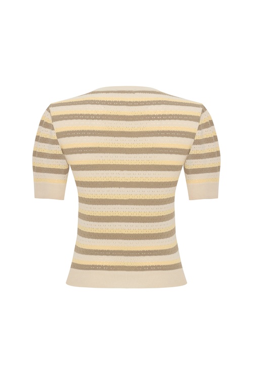  ÇİZGİLİ BİSİKLET YAKA KISA KOLLU KAZAK