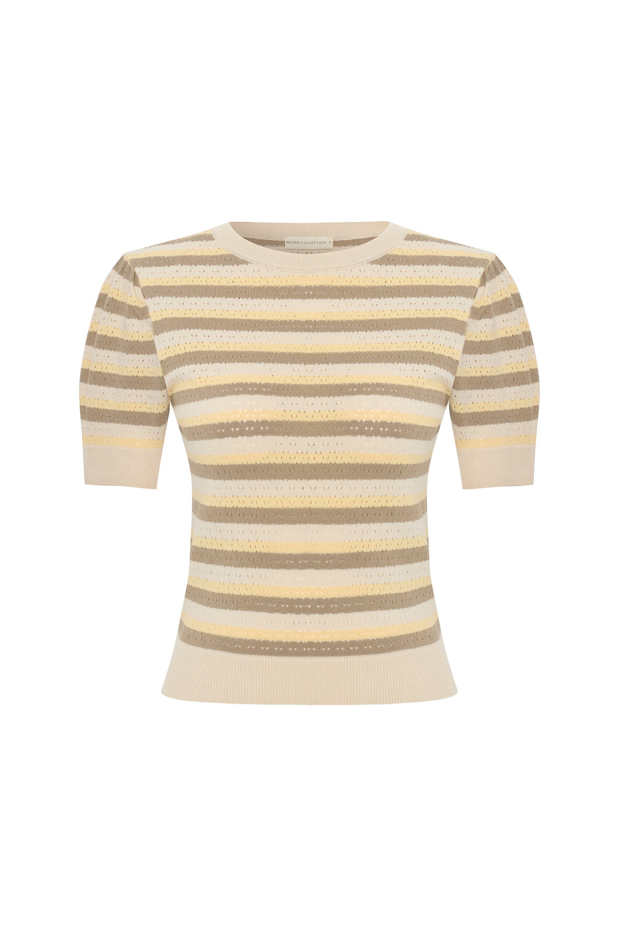 ÇİZGİLİ BİSİKLET YAKA KISA KOLLU KAZAK