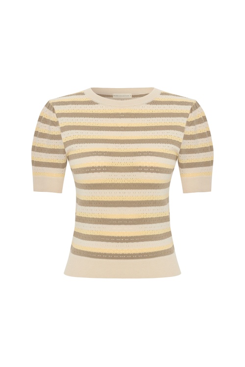  ÇİZGİLİ BİSİKLET YAKA KISA KOLLU KAZAK