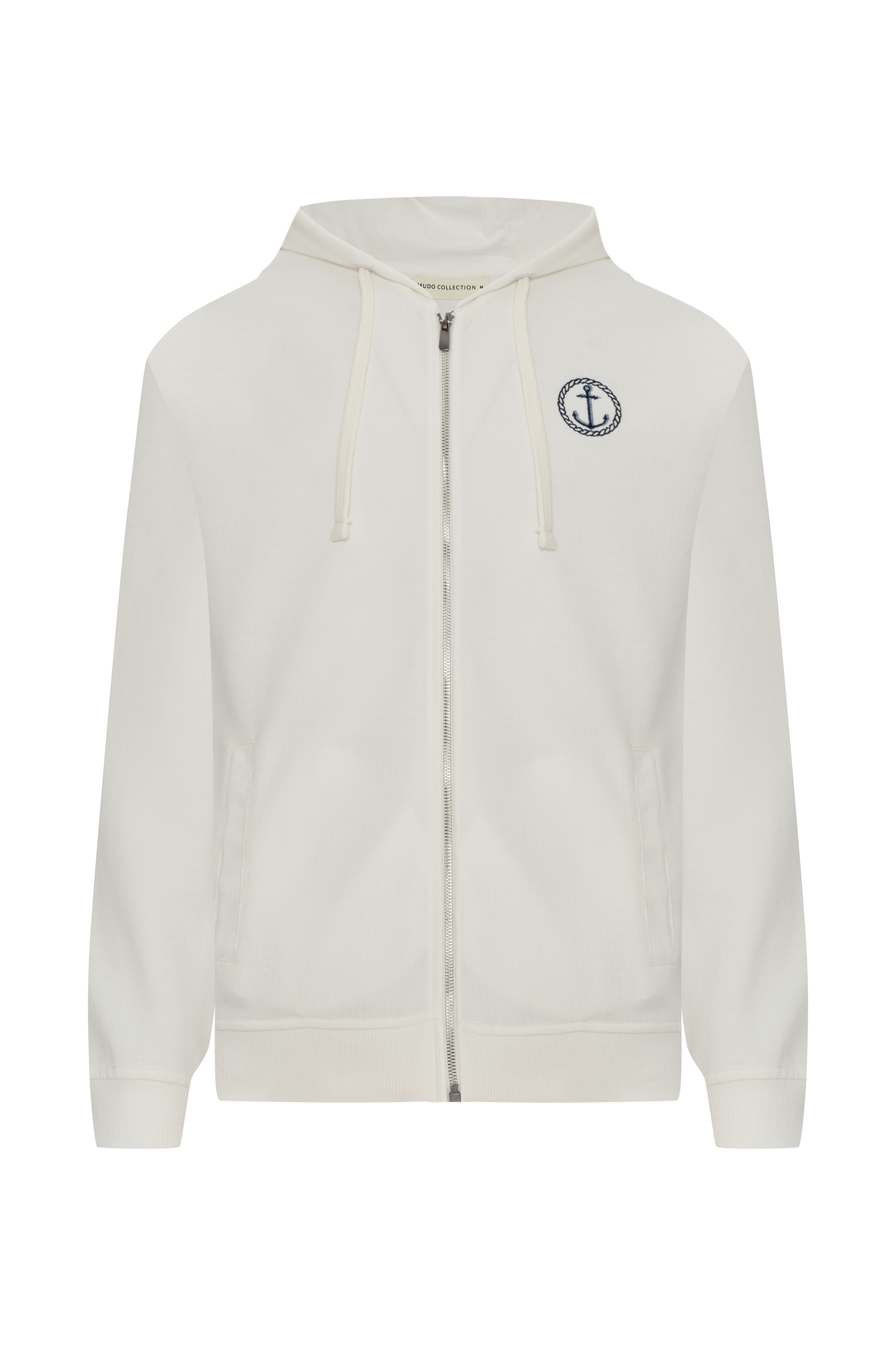 NAKIŞLI KAPÜŞONLU FERMUARLI SWEATSHIRT