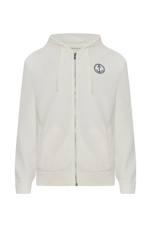  NAKIŞLI KAPÜŞONLU FERMUARLI SWEATSHIRT