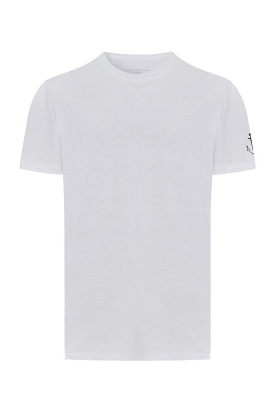 Mudo Erkek Beyaz Baskılı Bisiklet Yaka Kısa Kollu T-Shirt