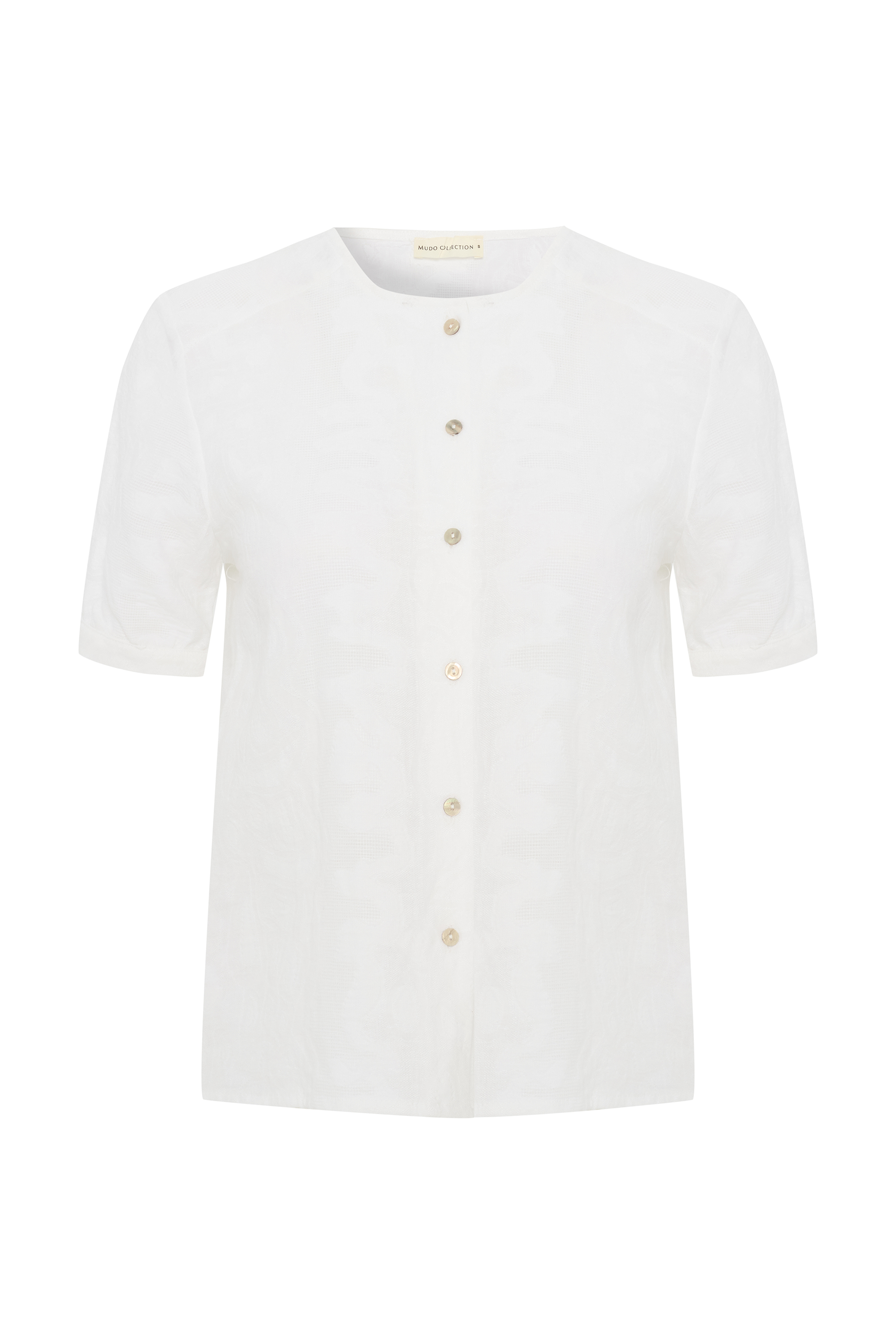 DOKULU GÖMLEK GÖRÜNÜMLÜ KISA KOLLU BLUZ