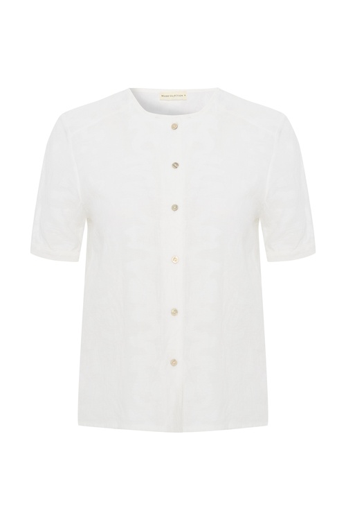  DOKULU GÖMLEK GÖRÜNÜMLÜ KISA KOLLU BLUZ