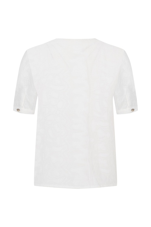  DOKULU GÖMLEK GÖRÜNÜMLÜ KISA KOLLU BLUZ