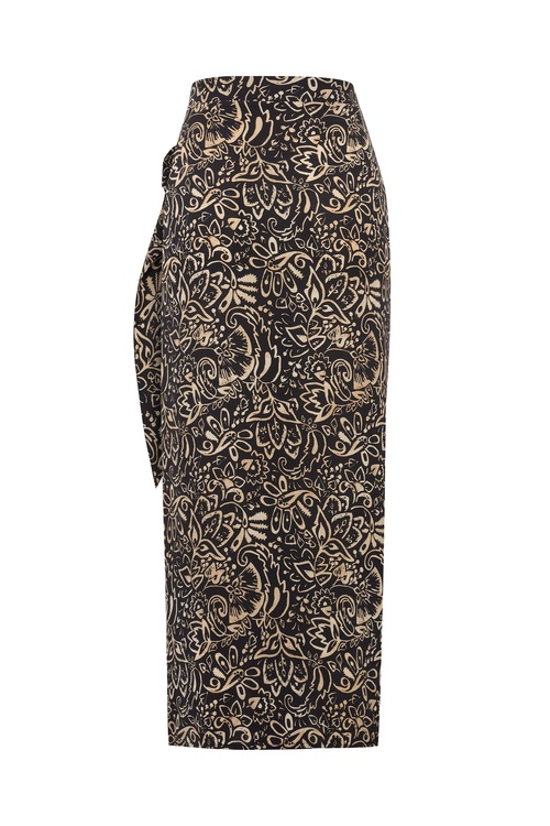  ETNİK BASKILI BAĞLAMA DETAYLI MİDİ ETEK