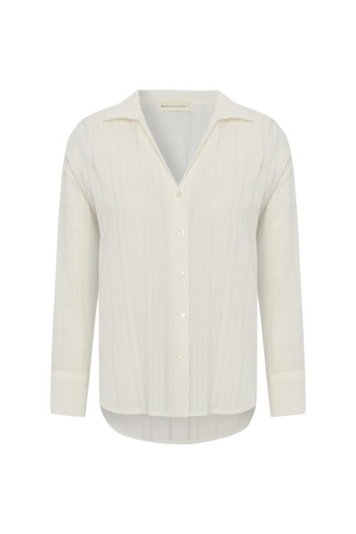  DOKULU V YAKA UZUN KOLLU GÖMLEK