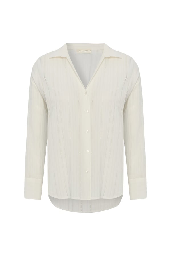 DOKULU V YAKA UZUN KOLLU GÖMLEK