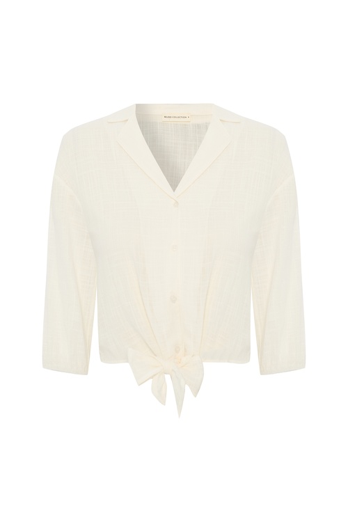  BELİ BAĞLAMALI V YAKA CROP BLUZ