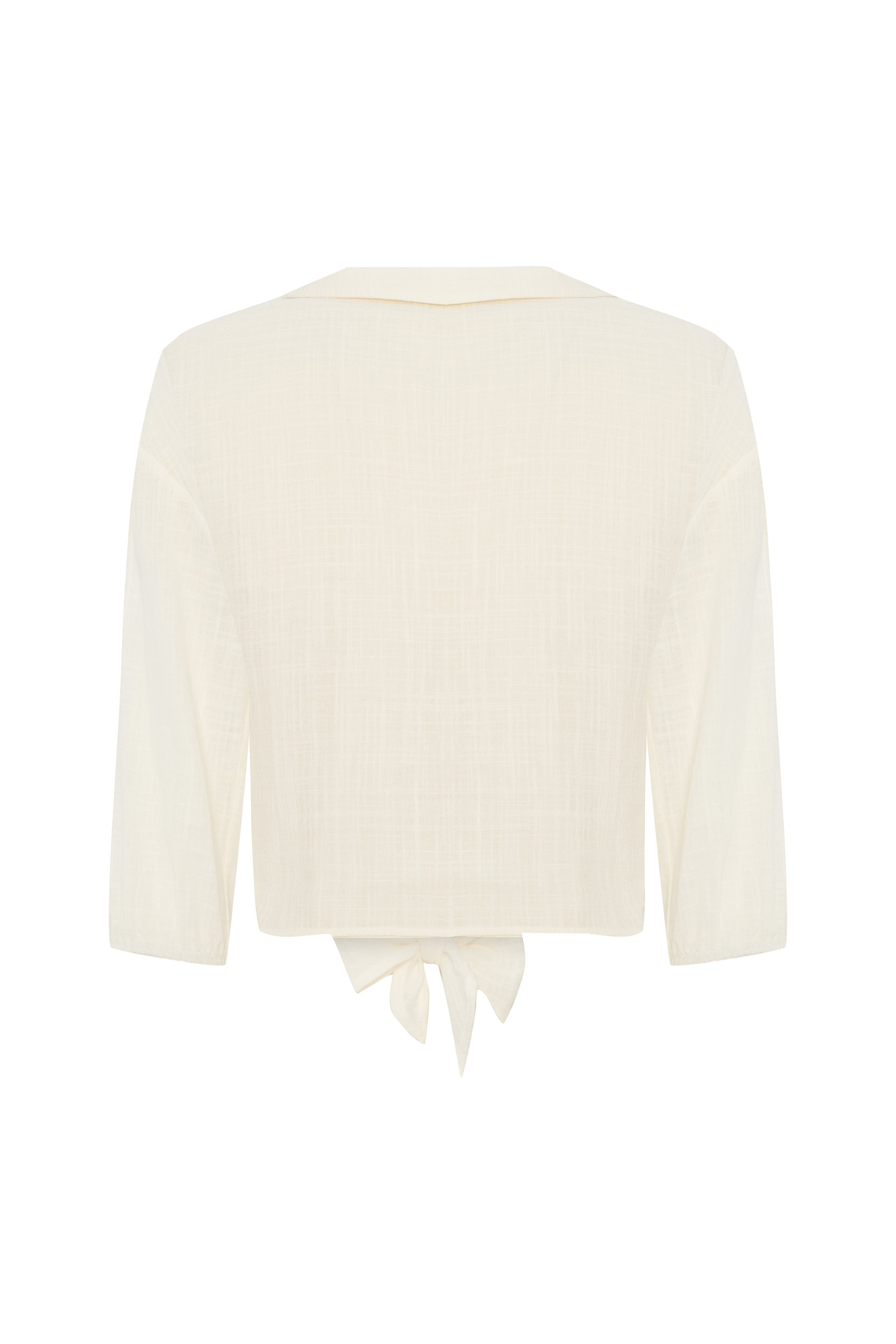 BELİ BAĞLAMALI V YAKA CROP BLUZ