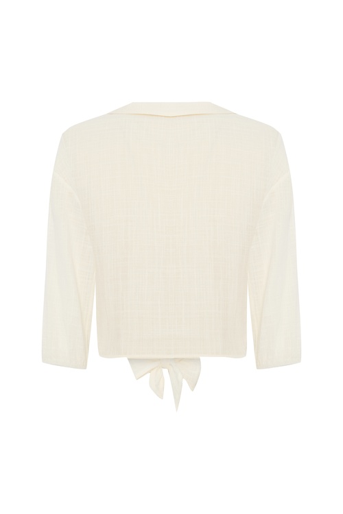  BELİ BAĞLAMALI V YAKA CROP BLUZ