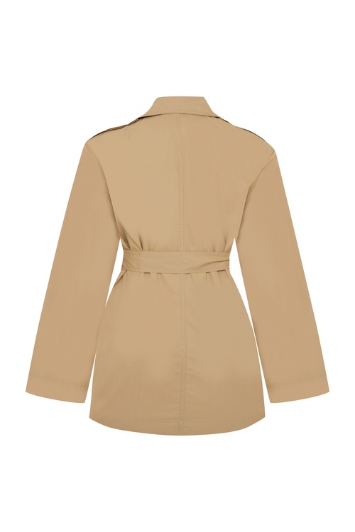  KUŞAKLI KRUVAZE KAPAMA KISA TRENÇKOT