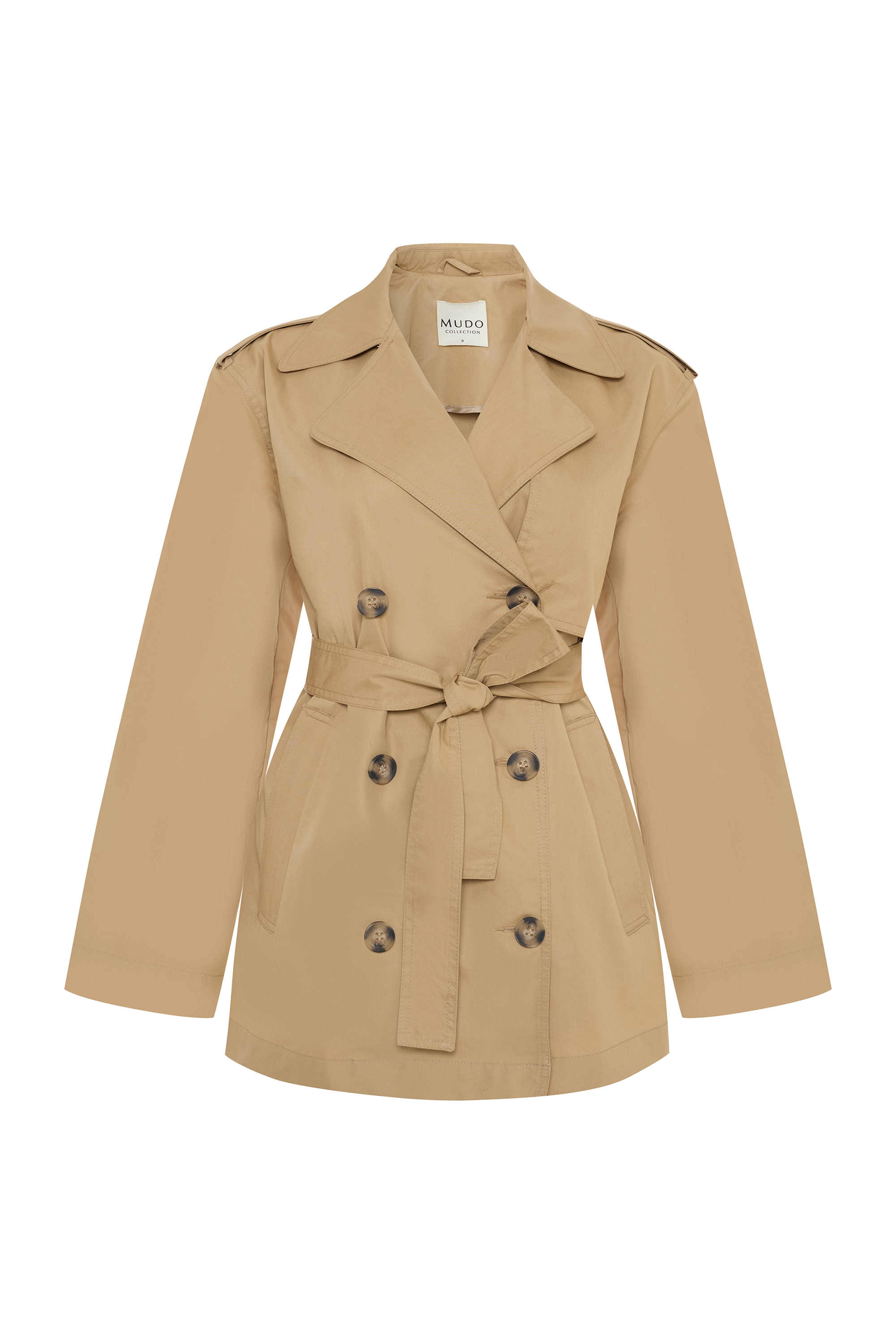 KUŞAKLI KRUVAZE KAPAMA KISA TRENÇKOT