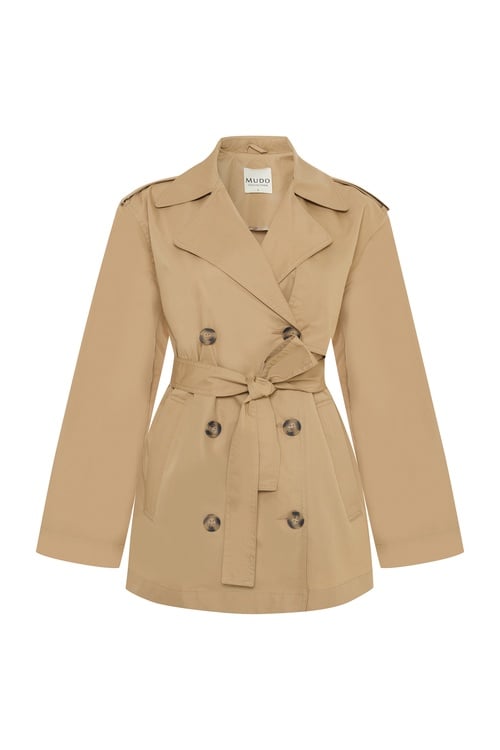  KUŞAKLI KRUVAZE KAPAMA KISA TRENÇKOT