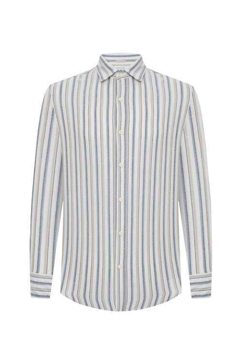  REGULAR FIT DOKULU ÇİZGİLİ GÖMLEK