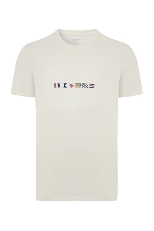 BASKILI BİSİKLET YAKA KISA KOLLU T-SHIRT