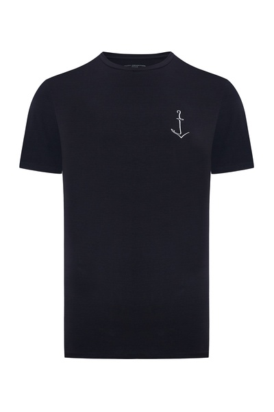 Mudo Erkek Lacivert Baskılı Bisiklet Yaka Kısa Kollu T-Shirt