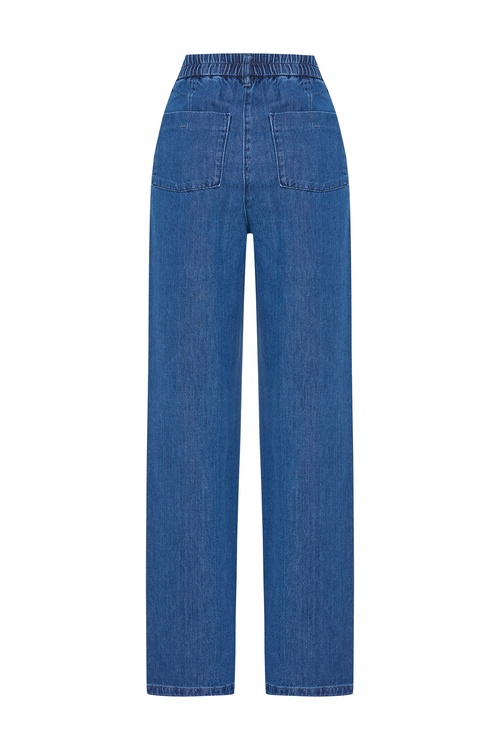  PİLE DETAYLI WIDE LEG JEAN PANTOLON