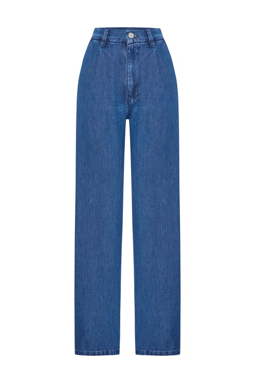  PİLE DETAYLI WIDE LEG JEAN PANTOLON