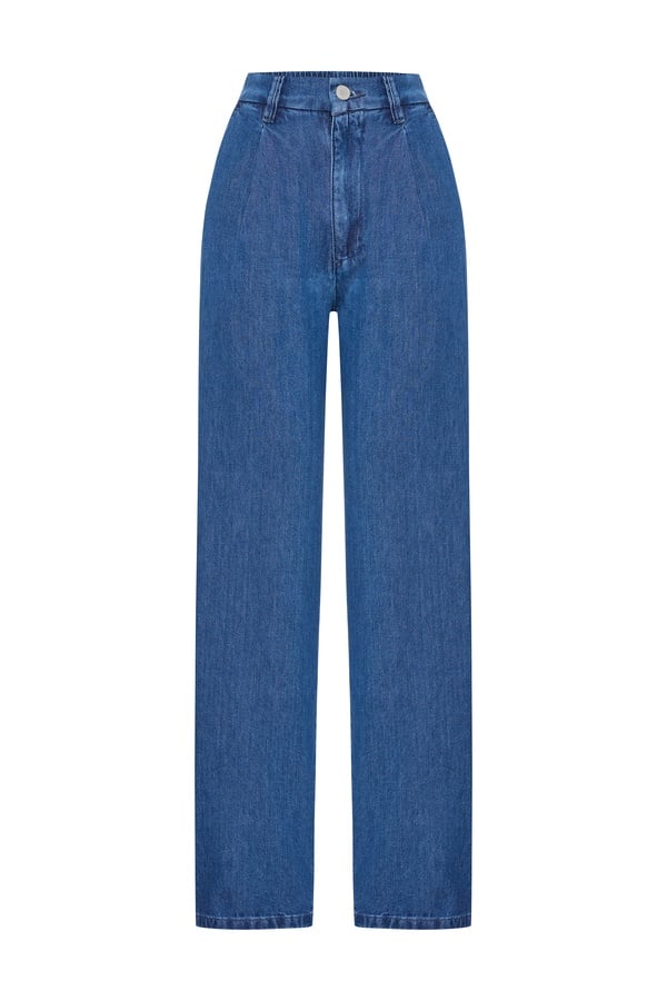 PİLE DETAYLI WIDE LEG JEAN PANTOLON