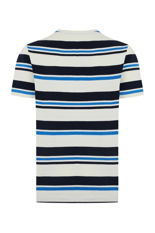  Erkek Mavi Çizgili Oversize Kısa Kollu T-Shirt