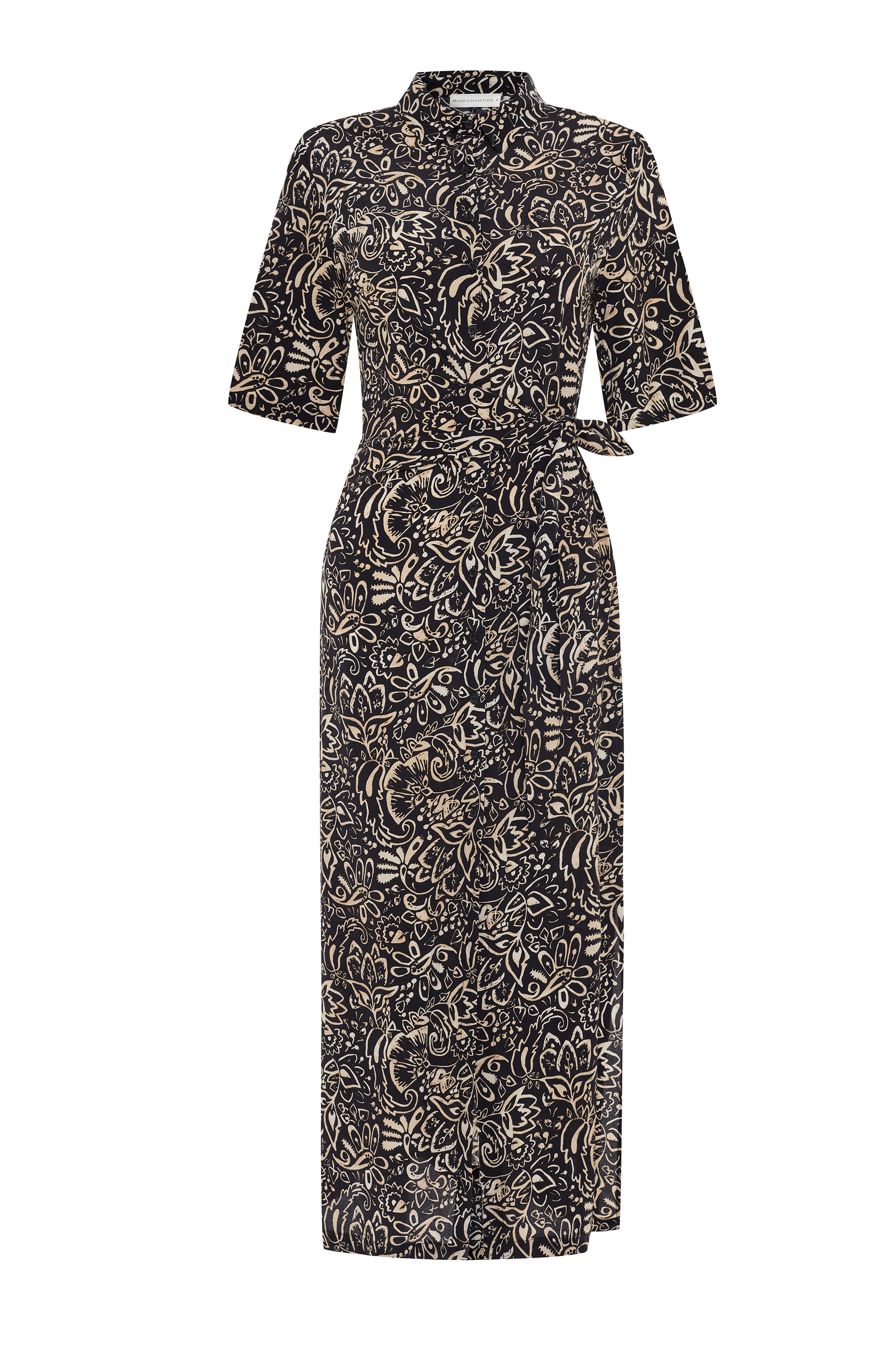 ETNİK BASKILI BAĞLAMA DETAYLI UZUN ELBİSE