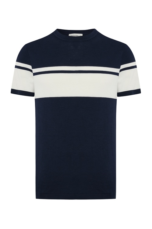  ÇİZGİLİ BİSİKLET YAKA KISA KOLLU TRİKO KAZAK