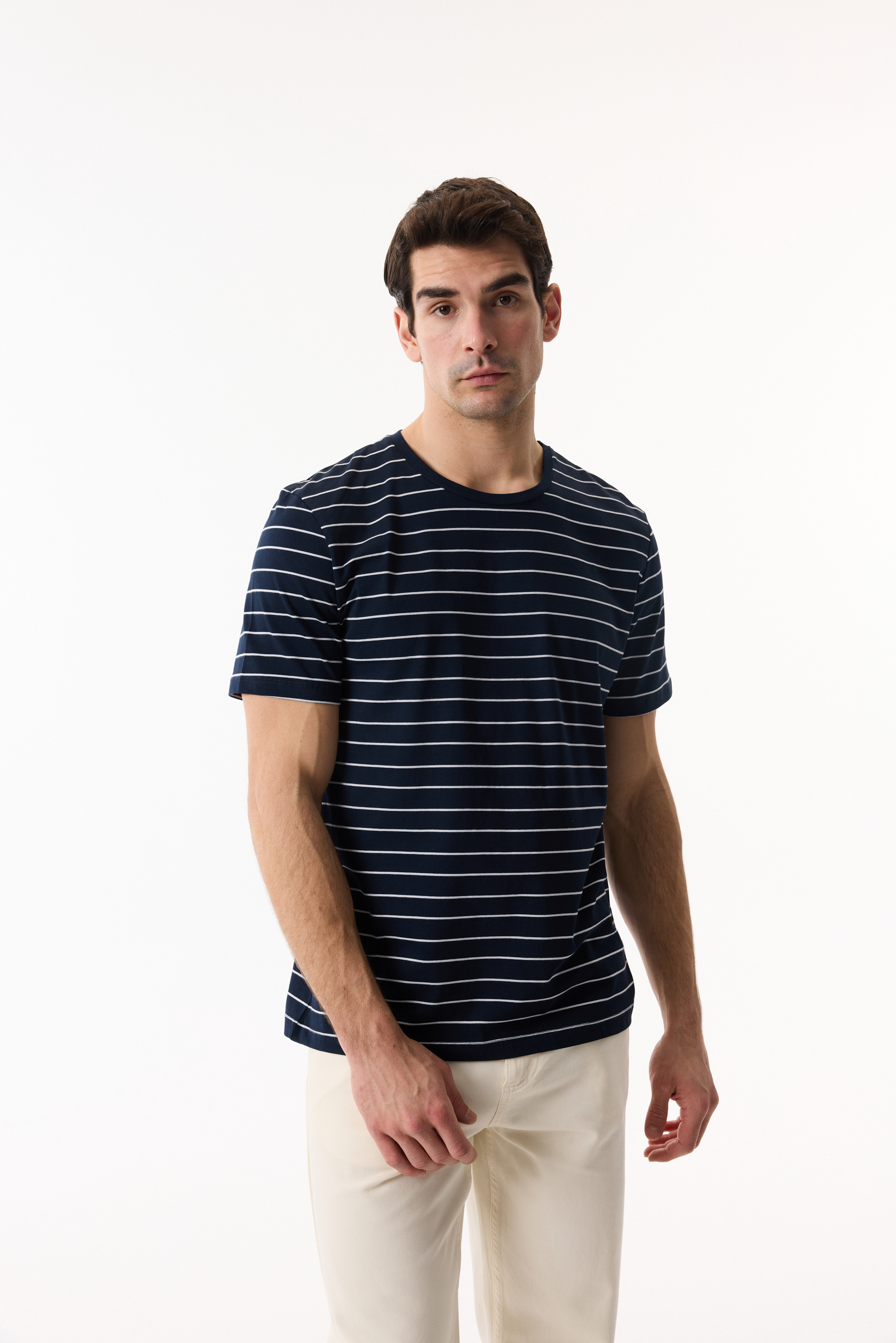 ÇİZGİLİ BİSİKLET YAKA T-SHIRT