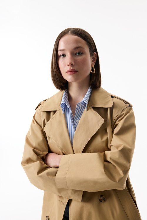  KUŞAKLI KRUVAZE KAPAMA KISA TRENÇKOT