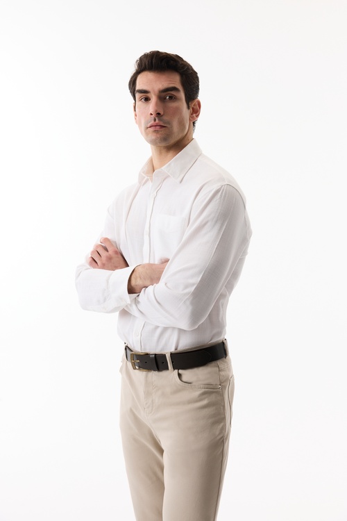  REGULAR FIT DOKULU UZUN KOLLU GÖMLEK